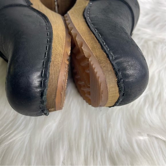 Sanita Black Leather Slip On Wooden Clogs Comfort Shoes Size 35 / 5 - Picture 5 of 8